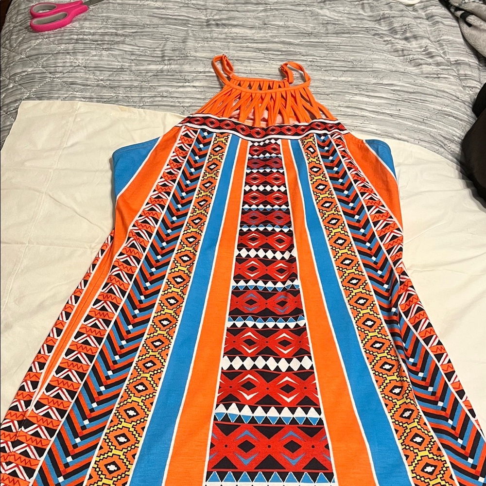 Vibrant Geometric Halter Dress